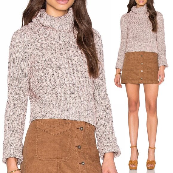 Free People Pink Marled Ballet Combo Twisted Cable T-Neck Sweater S Turtleneck - Picture 1 of 16